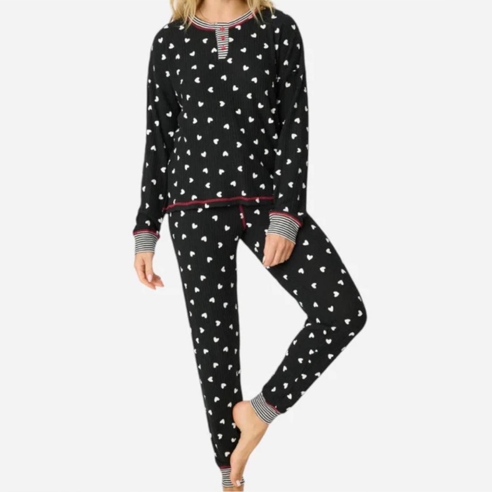 PJ Salvage Tiny Hearts Waffle Thermal Ski Jammie Set - Picture 6 of 7